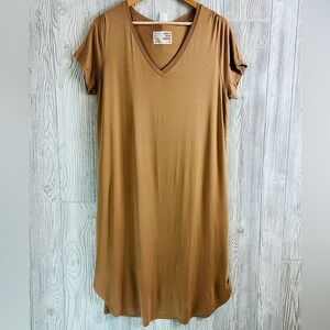 JACKSON ROWE VNECK TEE Dress Modal Rayon Size Medium Rust Brown Silky Soft